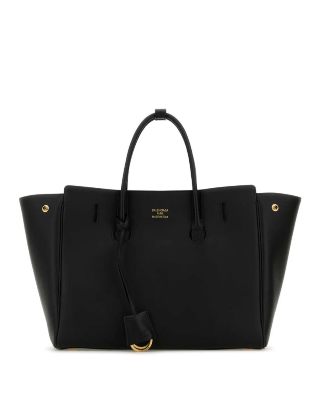 Balenciaga Black Leather Small Carry-All Tote with Gold Accents